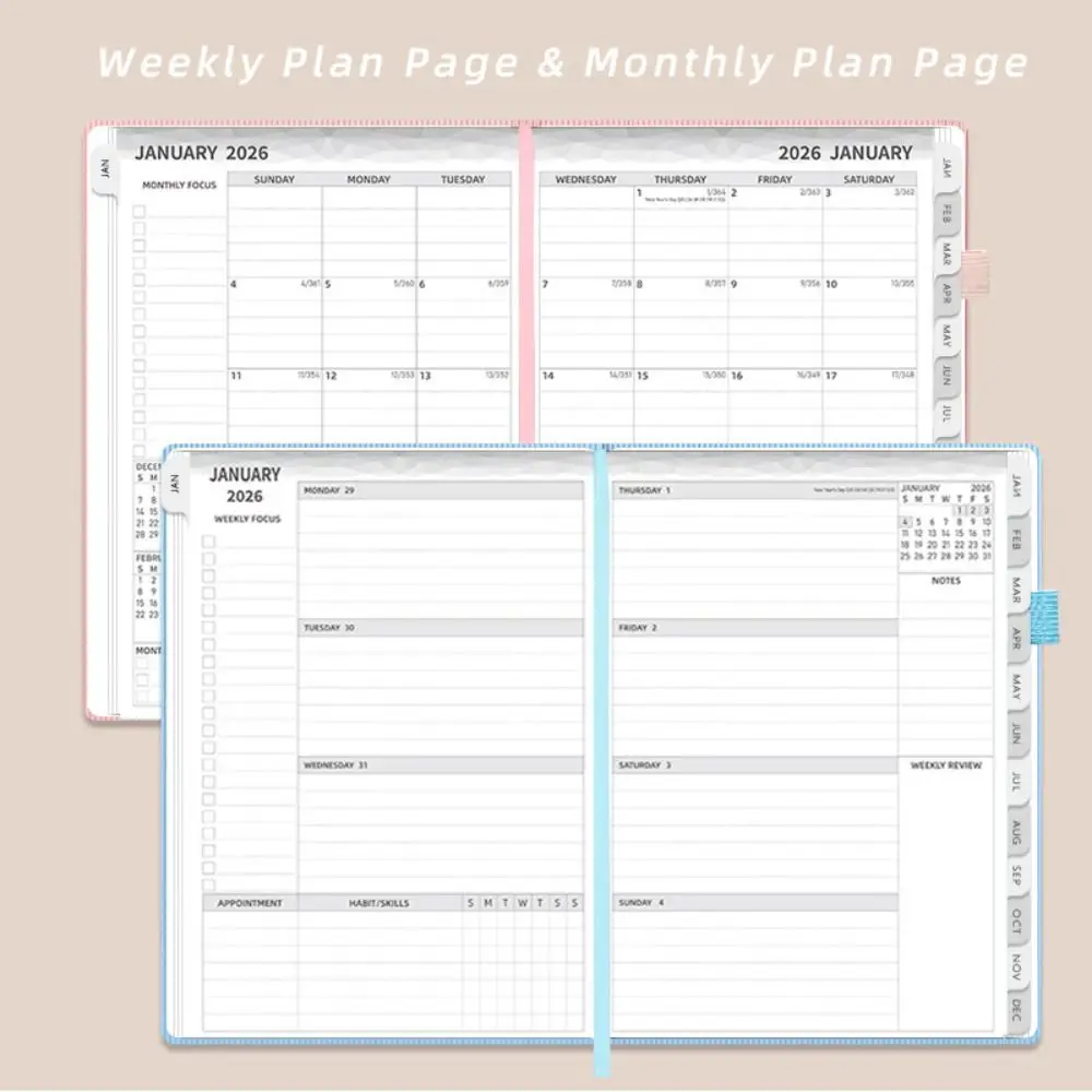 المحمولة A5 2026 مخطط بو الجلود بلون للقيام قائمة المفكرة مع التقويم DIY بها بنفسك موعد كتاب اللوازم المدرسية #3