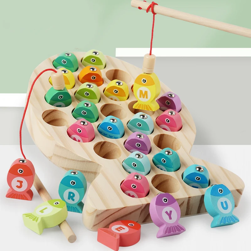 Kids Wooden Fishing Game Toy Gifts Early Education Alphabet Numeric Cognitive Toys Children Interactive Games Toys For Gifts