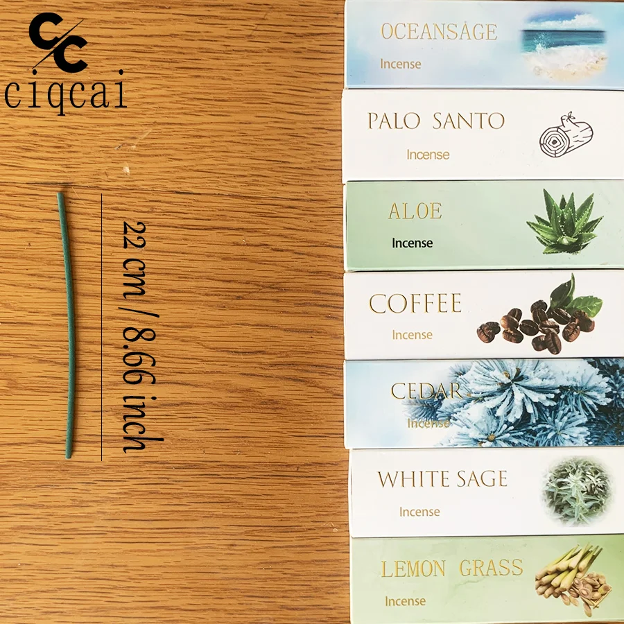 【2-Box Set】Chinese-Style Gold Wood Water Fire Earth High-Quality Incense Sticks, 12cm Long Handmade Incense Sticks, with Coffee, White Sage, Cedar, Palosanto, Lemongrass, Aloe Vera, Ocean Sage, Etc., 7 Scents, Light Luxury Box Packaging, Strong and Long-Lasting Fragrance, Perfect for Holiday Gifts