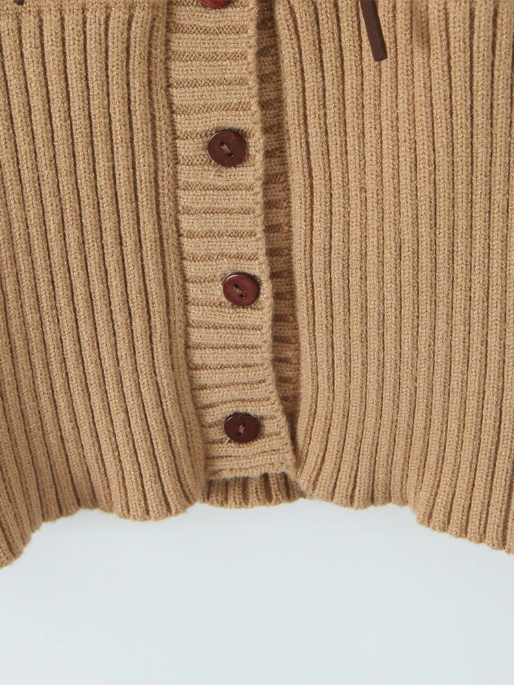 تشو ساو بيوتي 2025 المرأة موضة جديدة الحلو القوس تعادل شيك س الرقبة واحدة الصدر سترة مشغولة من الصوف مثير سليم كم طويل البلوزات #6