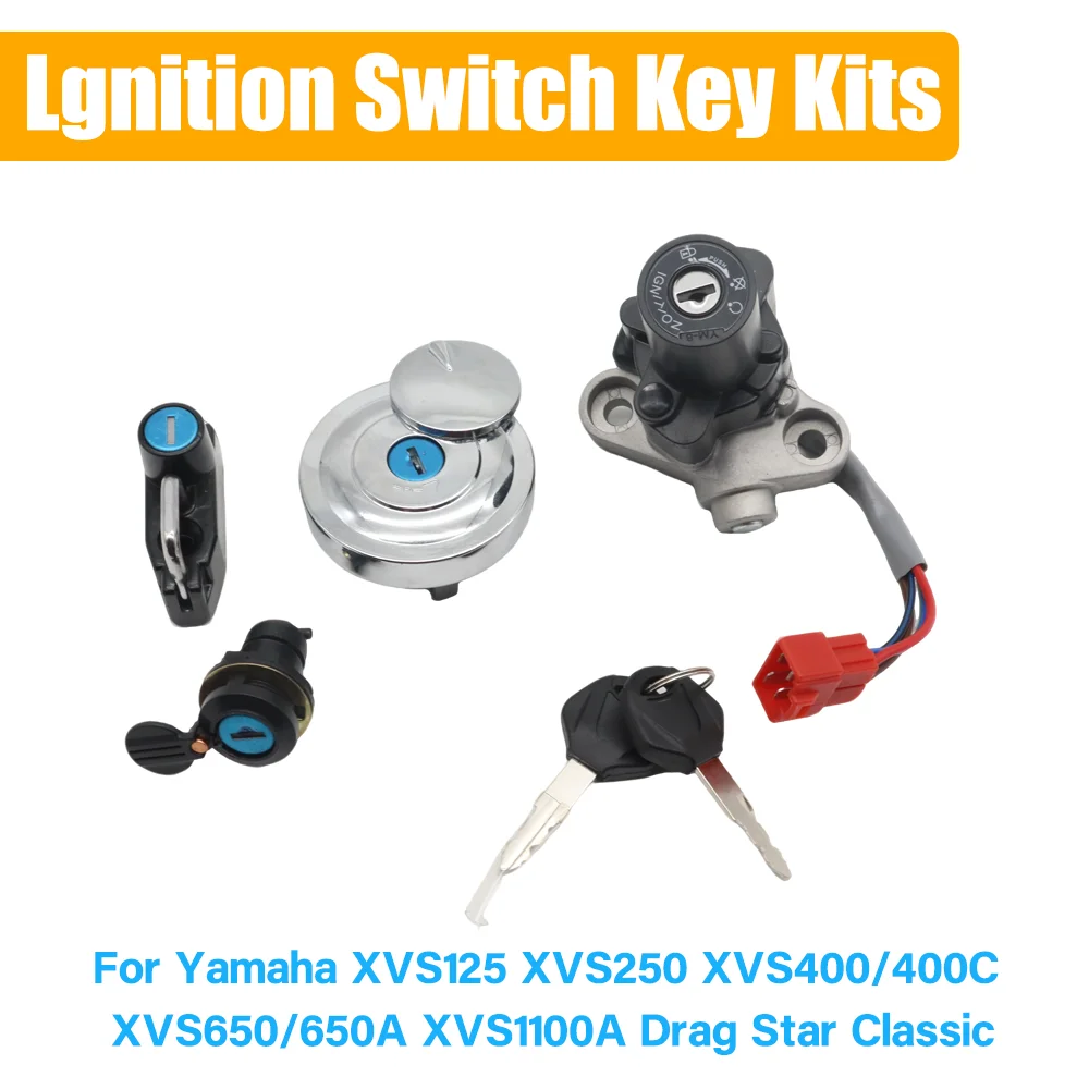 For Yamaha XVS125 XVS250 XVS 400 400C XVS650 XVS650A XVS1100A Drag Star Classic Fuel Gas Cap Seat Lock Key Ignition Switch Set
