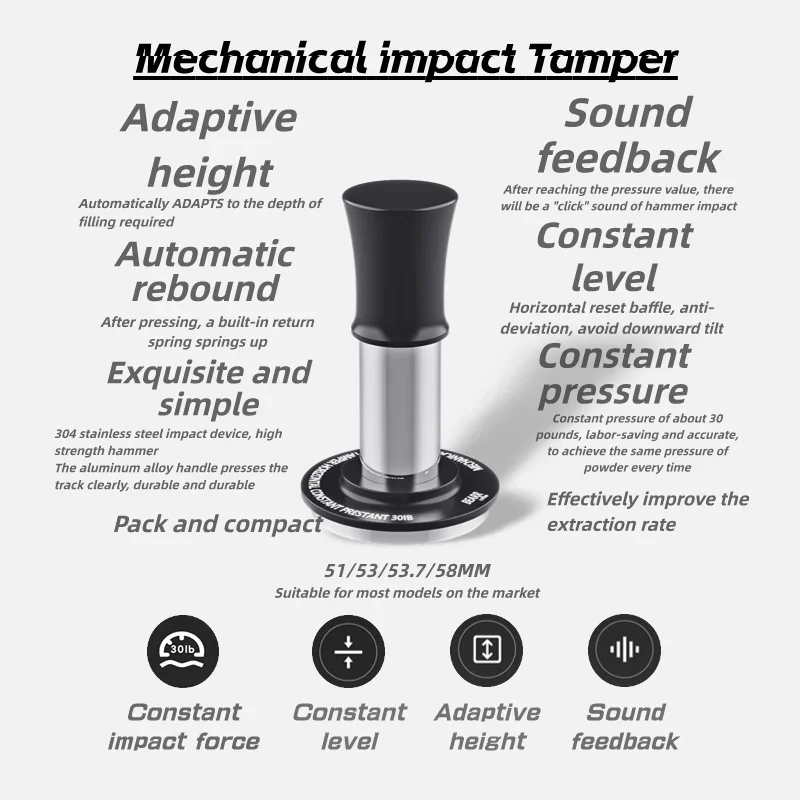 51/53/53.7/58MM BEARR Coffee Tamper 30lb Constant Pressure Espresso Tamper Constant 30IB Impact Force Coffee Accessories Barista