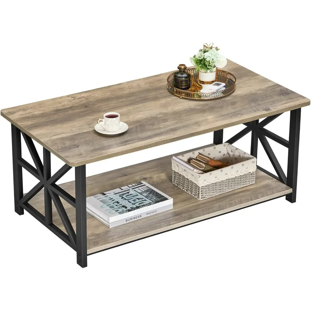 

Coffee Table for Living Room with Round Corners Farmhouse Style Center Table with Storage Shelf 39" Space Saving Easy Assembly