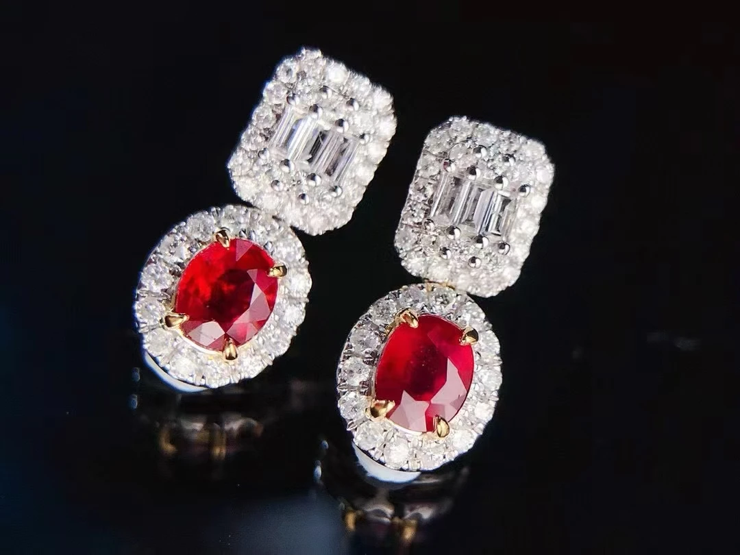 

XCL CLASSIC ELEGANT FASHION 18K RUBY&NATURAL DIAMOND EARRING FINE JEWELRY FOR PARTY WEEDING ENGAGEMENT GIFT