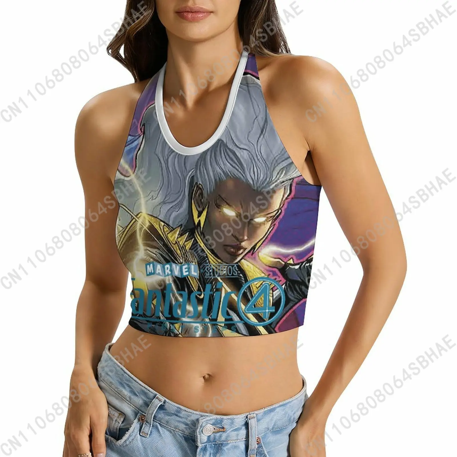 

Marvel Storm Custom Photo Women's Halter Top Personalized Picture Tie Back Cami Upload Your Gift Wife Girlfriend Cosplay