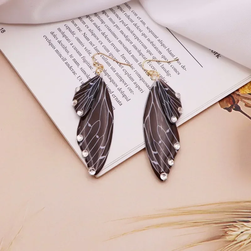 Minar Handmade Clear Gradient Resin Simulation Wings Butterfly Rhinestones Flake Long Drop Earrings for Women Wedding Jewelry