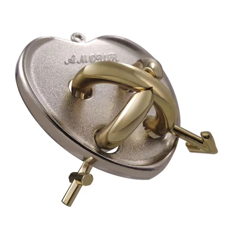 Metalowe łamigłówki edukacyjne zabawki w kształcie serca z motywem strzały Cupida, gry logiczne IQ, gry na rozwój umysłu dla dorosłych i dzieci.