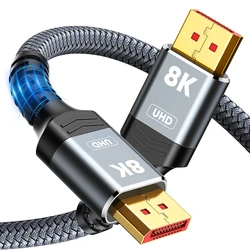 DisplayPort Cable 8K DP 1.4 Cable Male to Male 4K@144Hz Braided High Speed Display Port Cable Compatible with TV Monitor Laptops