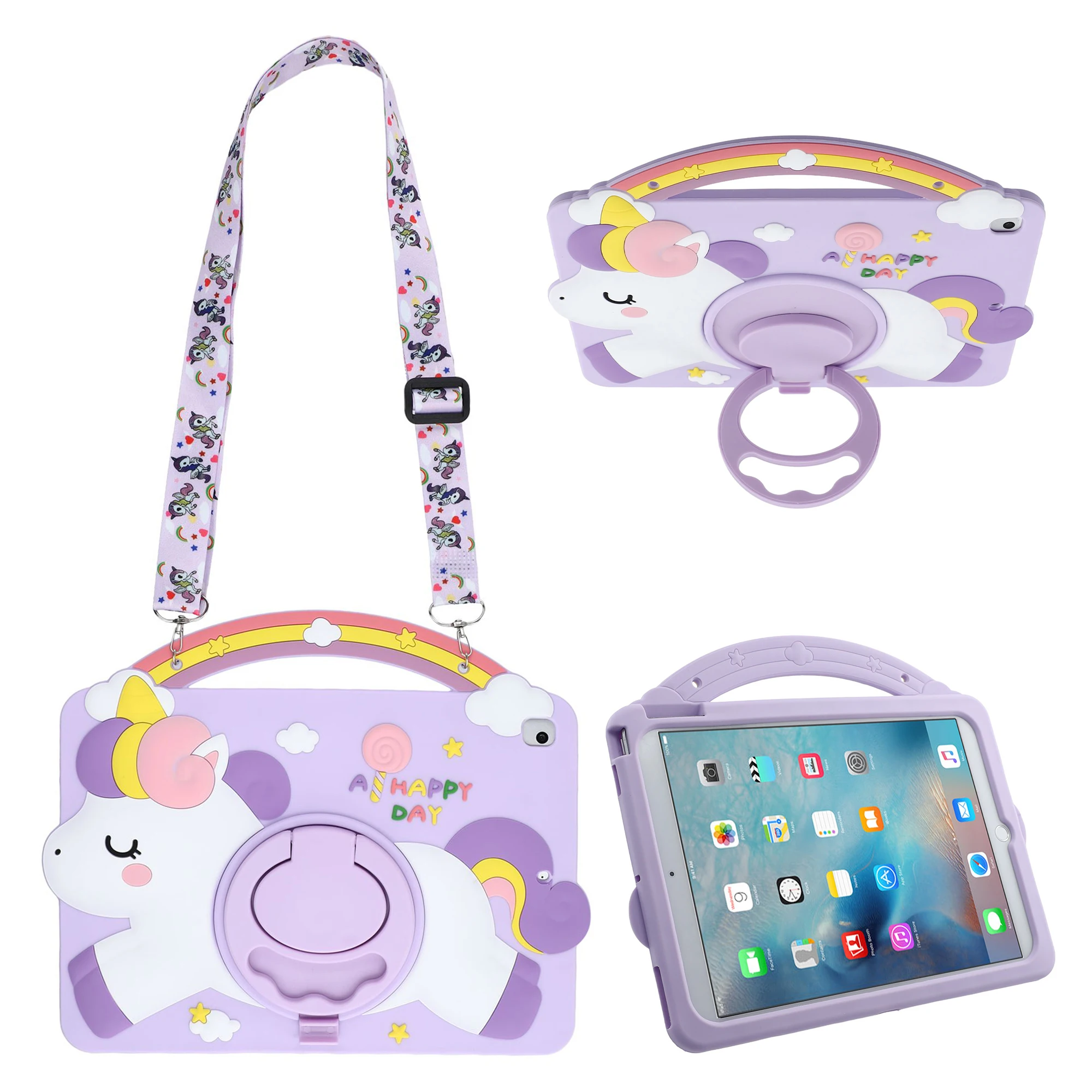 Tablet Case For iPad mini (2019) 7.9 inch / mini 4 / 3 / 2 / Mini , Handle Unicorn Kickstand Silicone Cover with Shoulder Strap