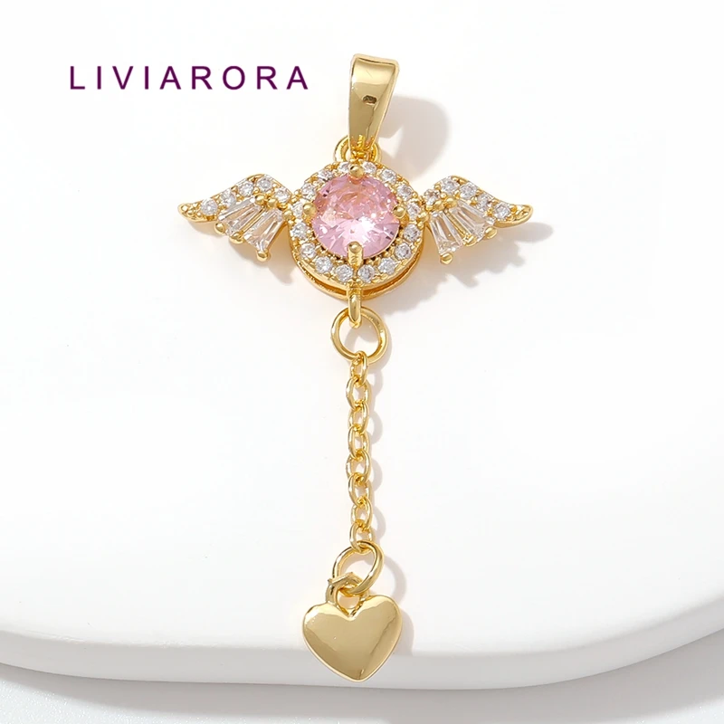 1/2/3Pcs 18K Gold Plated Brass Guardian Angel Wing Pendant Cubic Zirconia Dangle Chain Heart Charms For DIY Jewelry Accessories