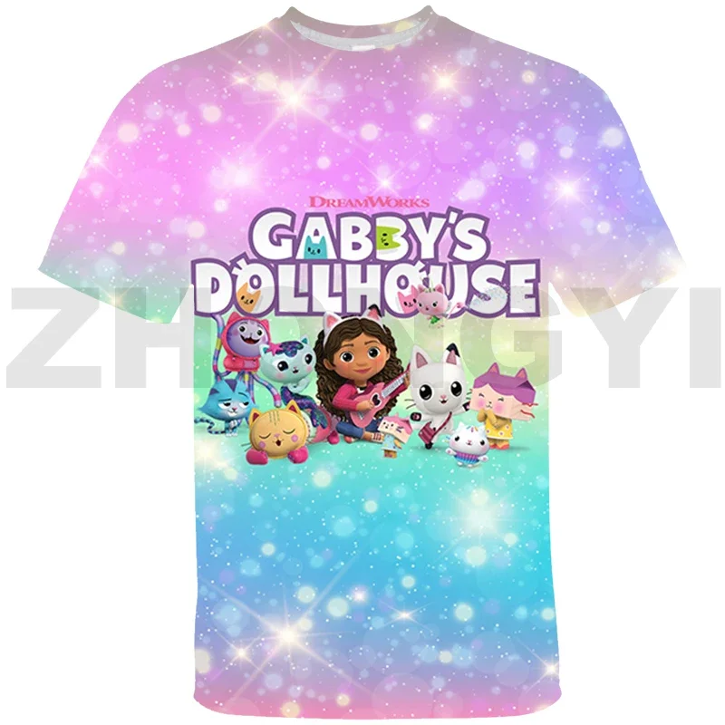 Teens Girls Cartoon Gabbys Dollhouse Clothes Summer Oversized Short Tees Anime 3D Gabby's Doll House Graphic T Shirts Streetwear