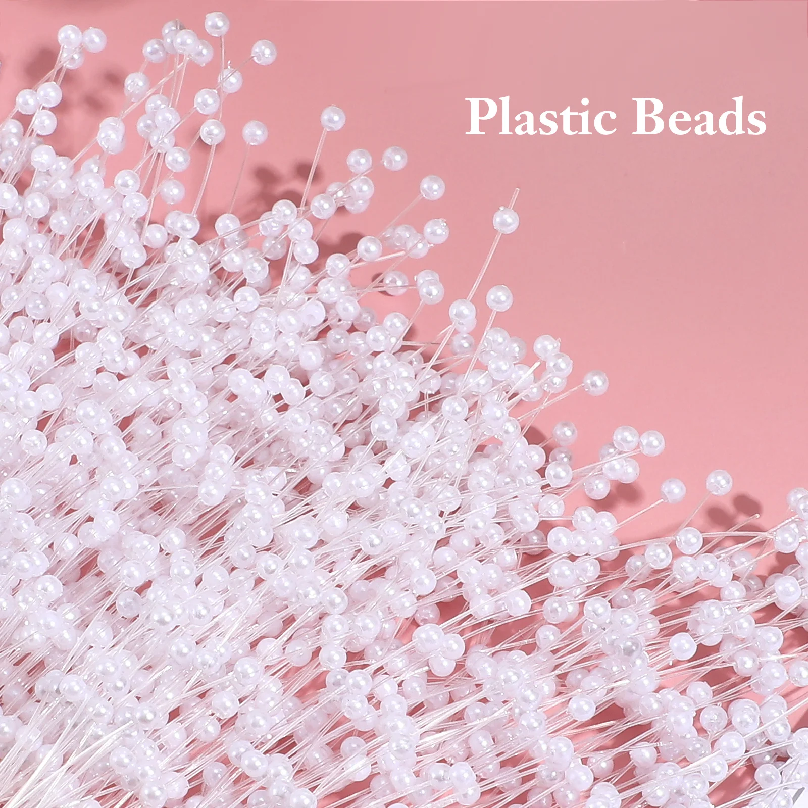 

100pcs Pearl String Beads 4Mm 23Cm Beige Abs Plastic For Wedding Bouquet Decor Bridal Floral Picks Centerpiece Craft Diy Party