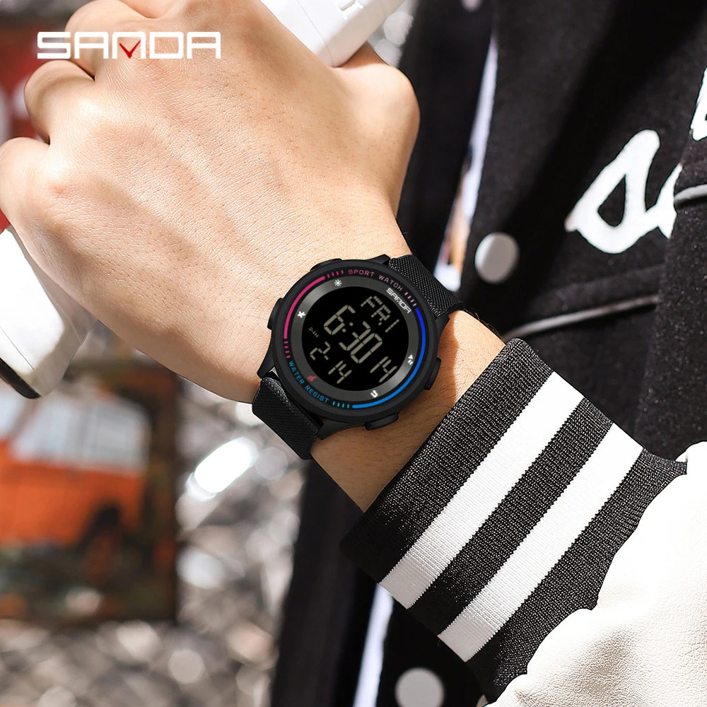 SANDA 6158 relojes de pulsera deportivos impermeables a la moda, cronómetro para niños, movimiento Digital, reloj para estudiantes adolescentes