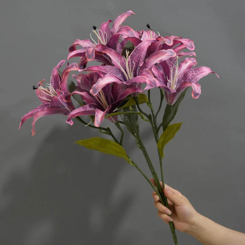 1 Stück Retro Ölgemälde-Stil 9-köpfige Lilie Simulationsblume Hochwertige Luxus-Kunstblume Wohnzimmer Esstisch Dekoration – Detail 6