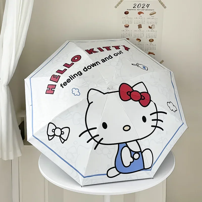 

Summer Sanrio Anime Kawaii Hello Kitty Sweet Umbrella Cute Automatic Kt Cat Rain Sun Folding UV Protection Umbrella Girls Gifts