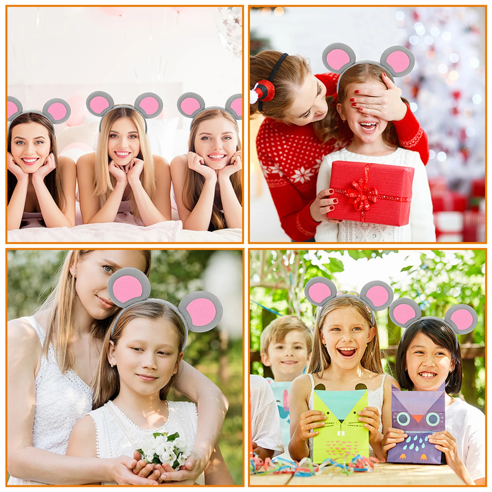 

4pcs Mouse Ears Headbands Lightweight Non-Slip Halloween Party Cosplay Accessories For Women Hair Styling Tool Costume Earpiece