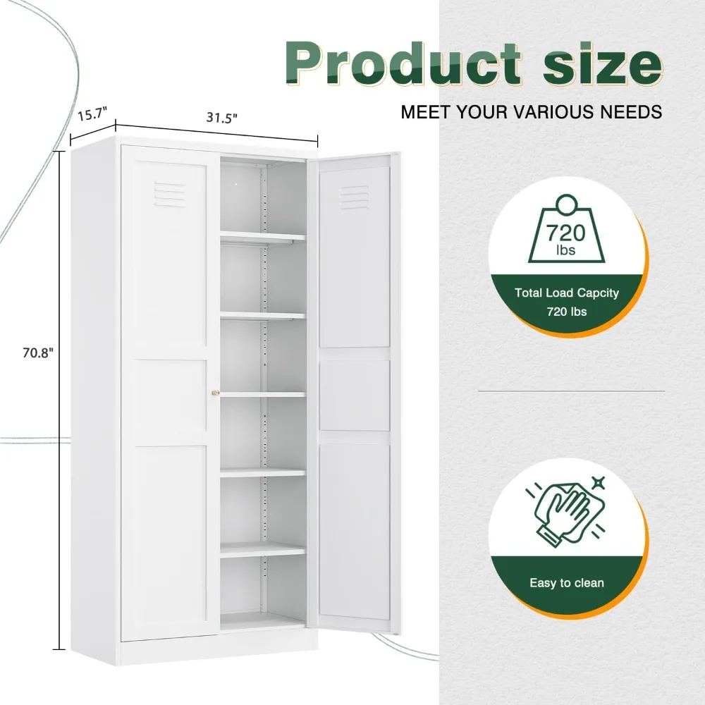 Storage Cabinet with Adjustable Shelves-Metal Home Kitchen Pantry Cabinets with Doors,Organization Locker for Cupboard/Bedroom