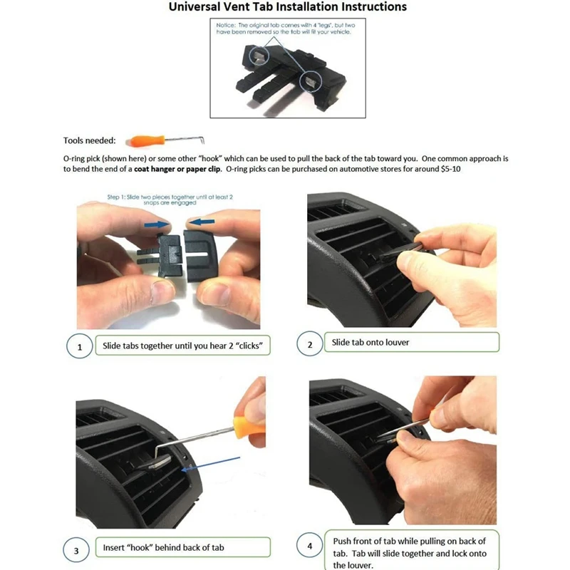 4X Front Center Side Air Vent Outlet Tab Clips, AC Vent Adjustment Buckle Repair Kit For Toyota Corolla 2009-2013