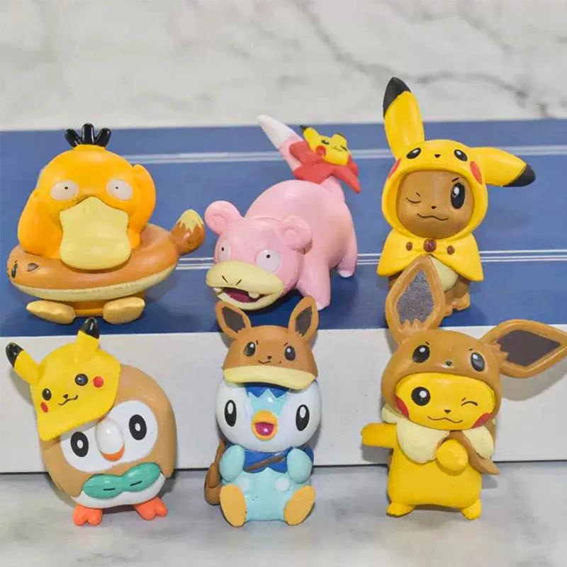 Pokemon Anime Genuine Pikachu Figurine Capsule Toy Ornaments Slowpoke Doll Psyduck Eevee Tabletop Ornament Model Kids Gifts