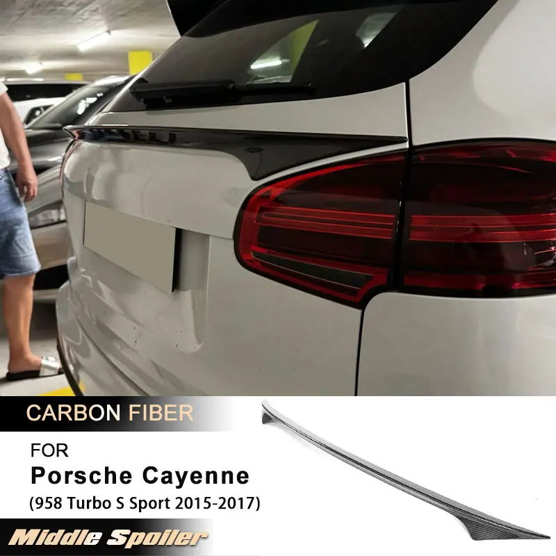 

Car Rear Trunk Middle Spoiler Wings for Porsche Cayenne 958 Turbo S Sport 2015-2017 Rear Spoiler Wing Lip Full Carbon Fiber