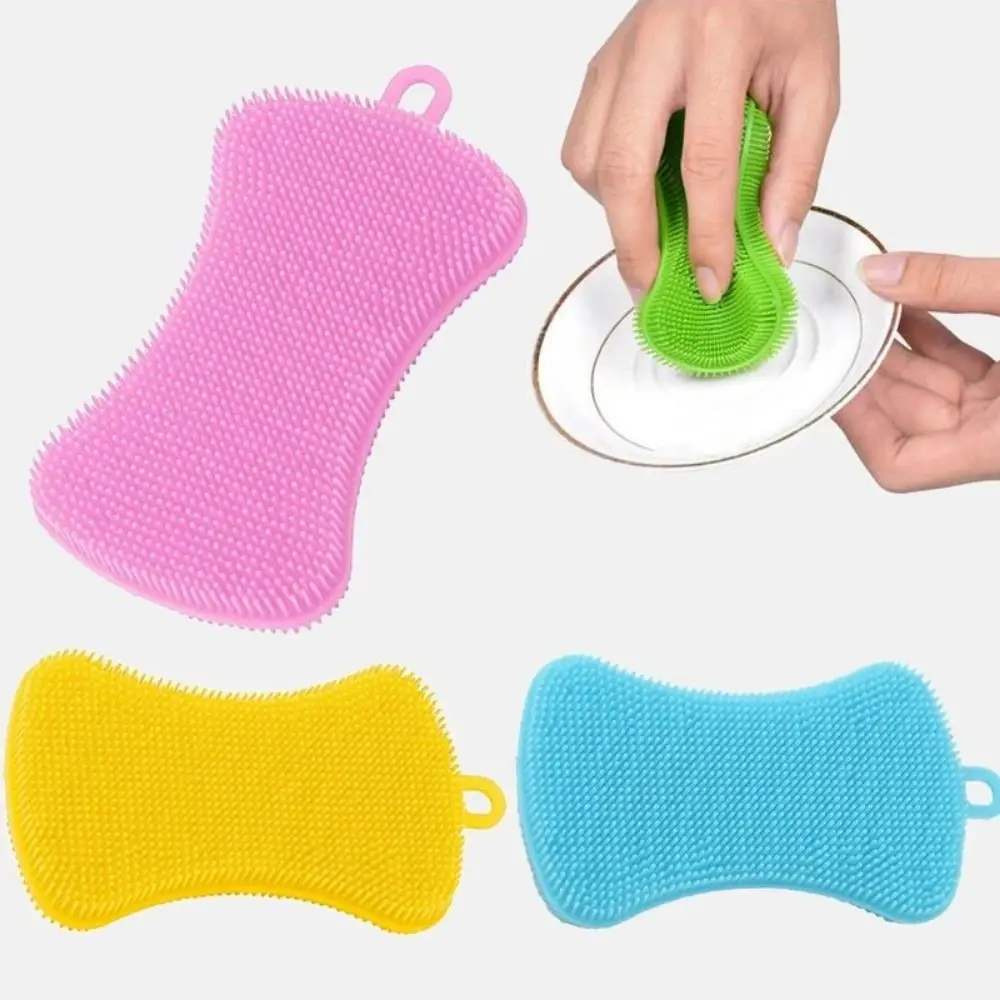 Double Sided Silicone Dishwashing Brush Soft Flexible Pot Pan Sponge Scrubber Reusable Washing Cleaning Brushes Fruit Vegetable