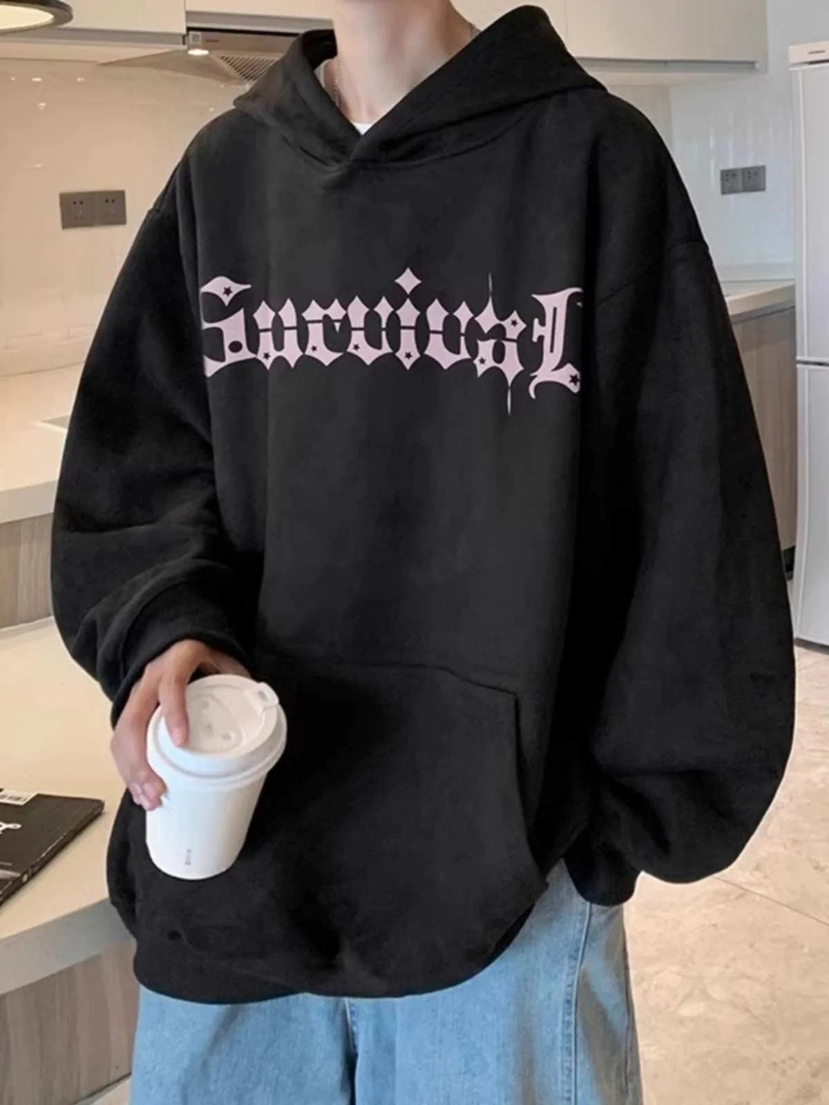 خريف شتاء جديد الرجال الجلد المدبوغ رمادي المشمش مقنعين البلوز النمط الأمريكي العنكبوت إلكتروني طباعة الأسود المخملية حجم كبير سترة