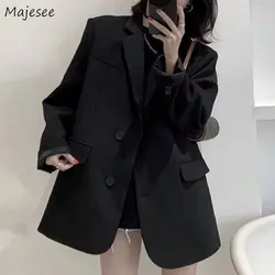 Black Casual Blazers Women Korean Style Solid Loose Autumn Coats Ins Simple All-match Young Official Females Elegant Temperament