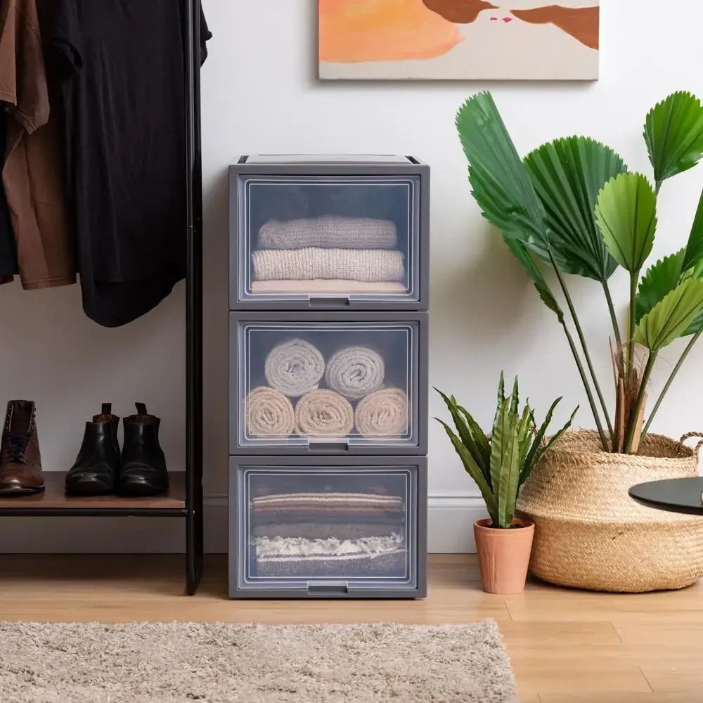 Modular Stackable Under Bed Storage Bins with Flip-Up Door 3 Pack