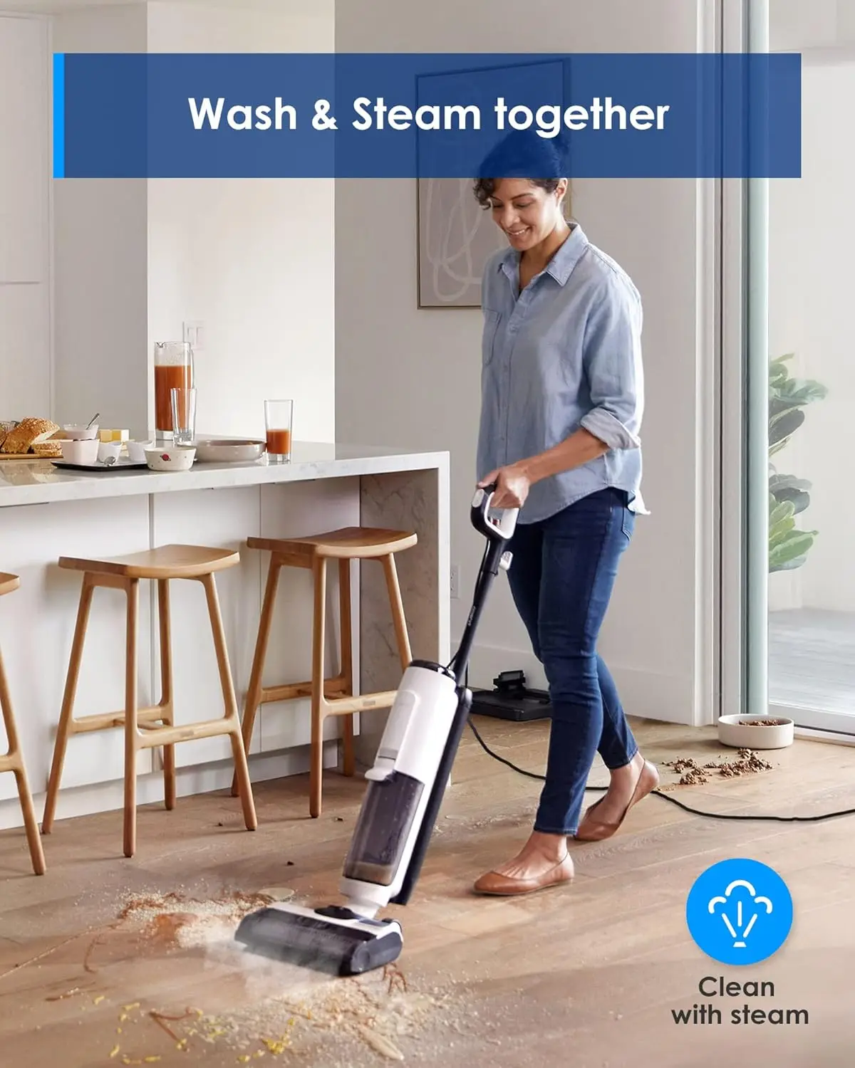 Tineco FLOOR ONE S5 Steam Cleaner Wet Dry Vacuum All-in-one, Hardwood Floor Cleaner Great for Sticky Messes, Smart Steam Mop for