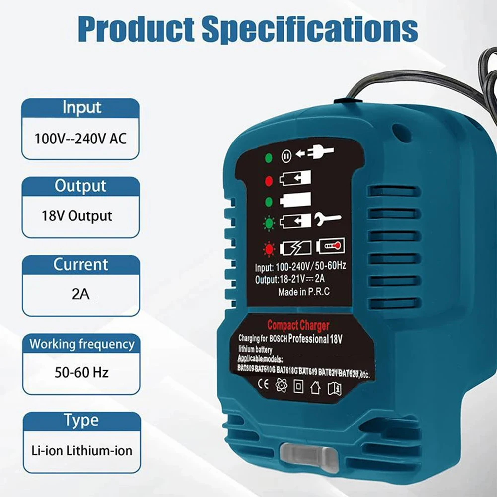 100-240V Li-ion Battery Mini Compact Charger for Makita BL1830 for DeWalt DCB200 for Milwaukee for Bosch 18V Lithium Ion Battery