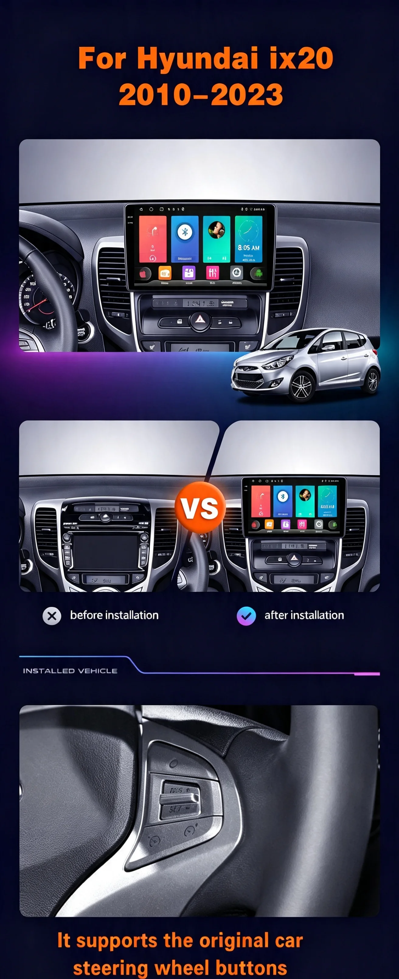 Android 16 For Hyundai ix20 ix-20 2010-2023 Car Radio Wireless CarPlay Stereo Auto Multimedia Player GPS Navigation 2din