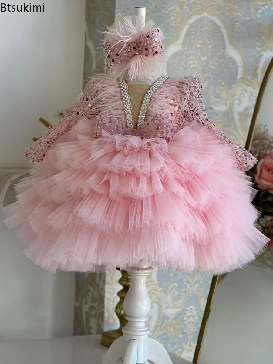 Children's Princess Dress High-end Piano Performance Dresses Gowns Girls Puffy Veil Flower Girl Little Host Evening Gowns 1-12Y