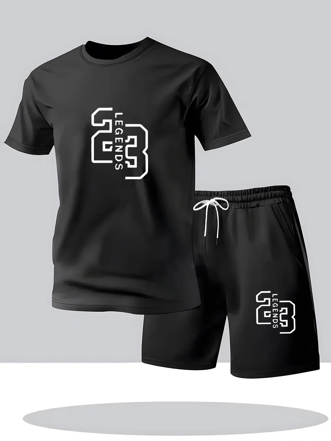 

2026 Men's Casual Sports 2-Piece Set, Fashion Printed Short Sleeve T-Shirt and Shorts, Running Athletic Outfit