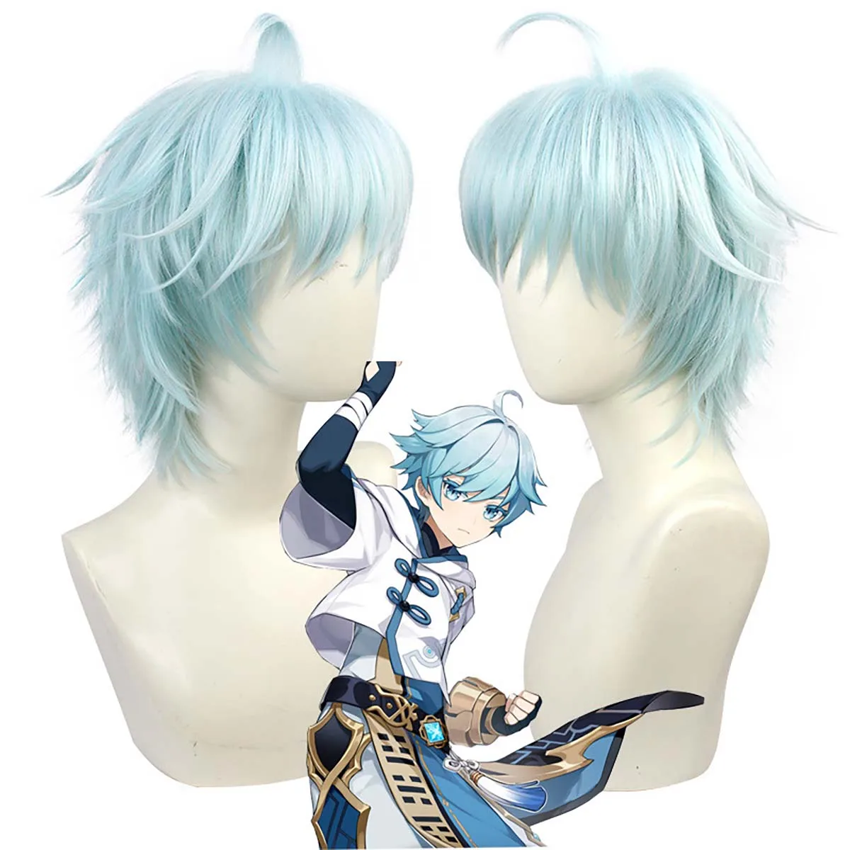 حفلة كرنفال الهالوين جينشين إمباكت تشونغيون باروكة شعر صناعية قصيرة باللون الأزرق
