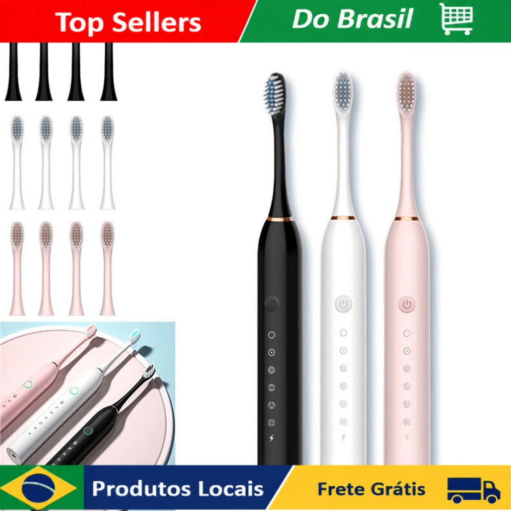 Escova de dentes elétrica sônica para adultos, IPX7, à prova d'água, cabeça de escova Dupont, recarregável por USB, limpeza de a