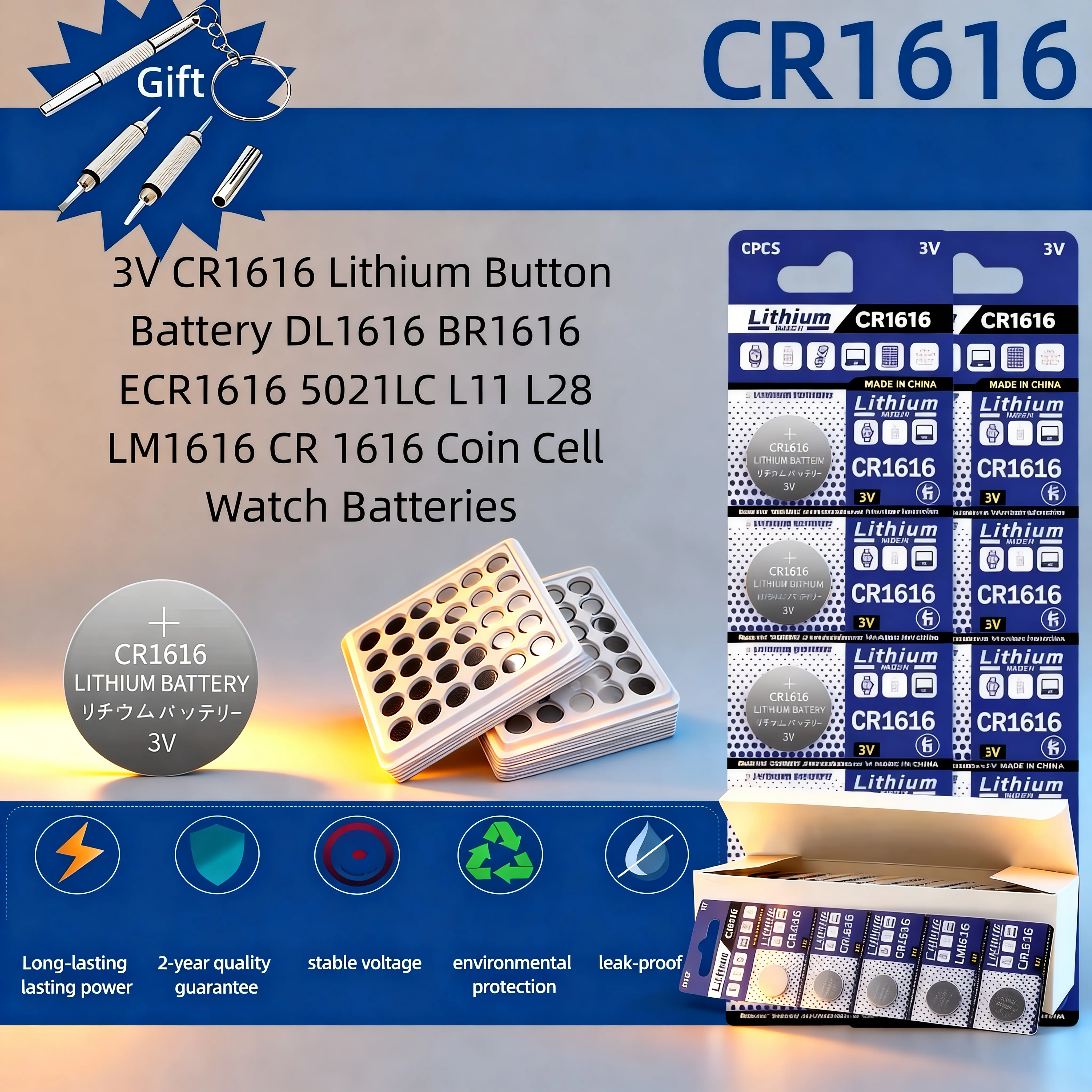 

3V CR1616 DL1616 BR1616 ECR1616 5021LC L11 L28 LM1616 Lithium Button Coin Cell Battery for Watch