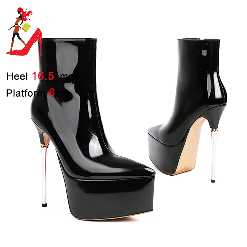 

Women Platform Stiletto Boots Pointed Short Ankle Boots Night Club Shoes For Ladies Large Size Metal High Heels Botines Mujer