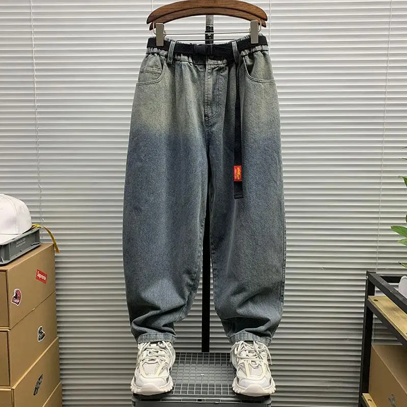 

Autumn Winter plus Size Straight Leg Wide Leg Jeans Men's High Waist Couple's Waed adient Casual Pants Long Trousers