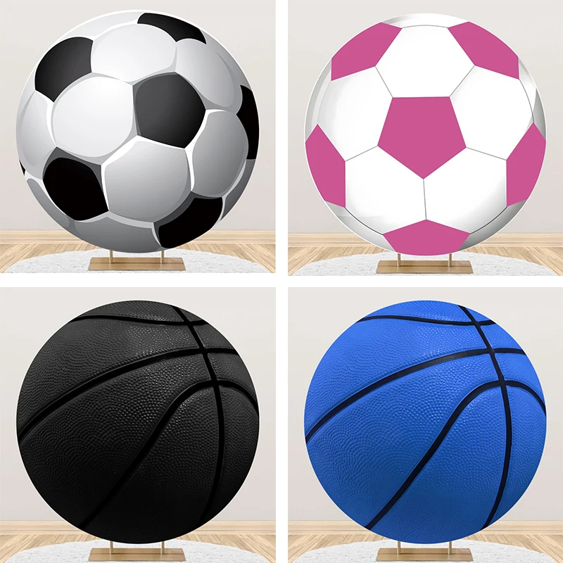 

Basketball Football Soccer Round Backdrop Cover for Sports Boys Birthday Party Decorations Circle Ball Photo Background Cloth