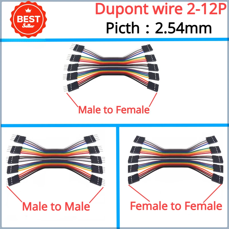 Câble de connexion Dupont Line à double tête, 2.54mm, 2P, 3P, 4P, 5P, 6P, 8P, 9P, 10P de long, 10 pièces, 2.54mm pièces de rechange, 20/30cm