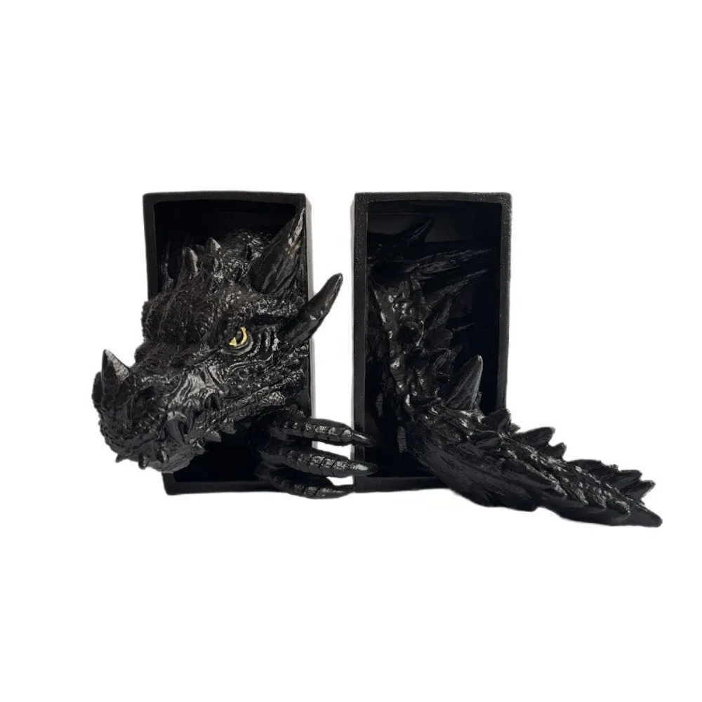 3D Dragon-Shaped Book Stand Set Resin Vintage Dragon Bookend Decoration Medieval Dragon Book Corner Ornament File Cabinet