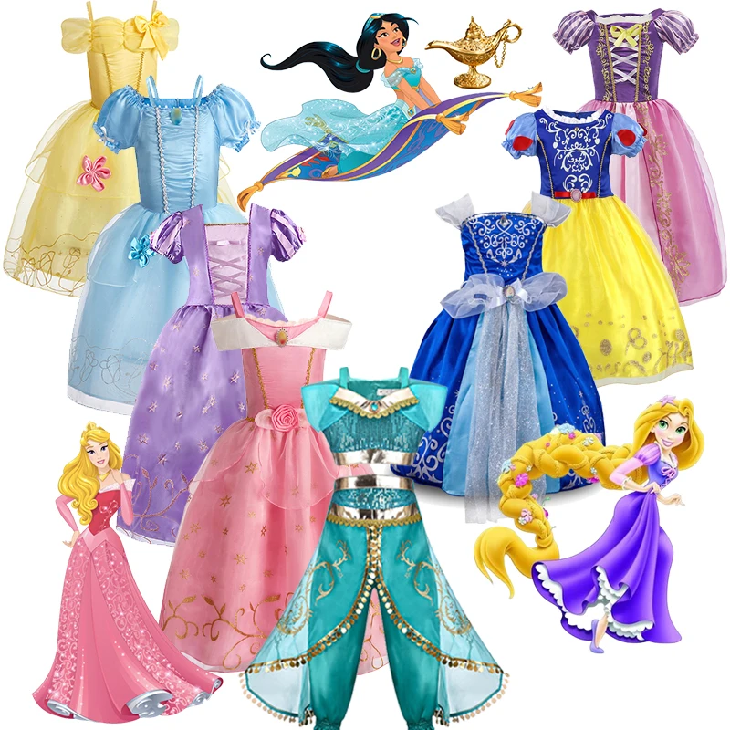 Disfraz de princesa de Disney para niñas, disfraz de Cenicienta, Aurora, Rapunzel, disfraz de Halloween, fiesta de cumpleaños para niños, vestido de jazmín