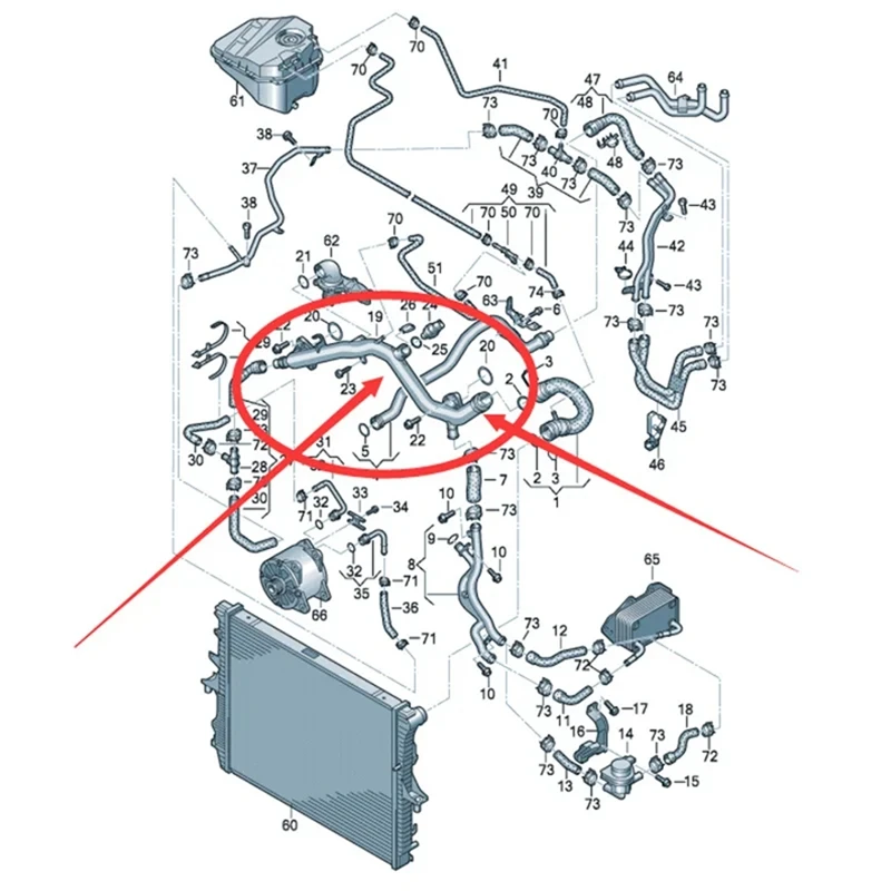 Car Engine Rubber Water Pipe Coolant Pipe Antifreeze Hard Water Pipe 06E121045AE For  A4 A5 Q7 VW Touareg 3.0T