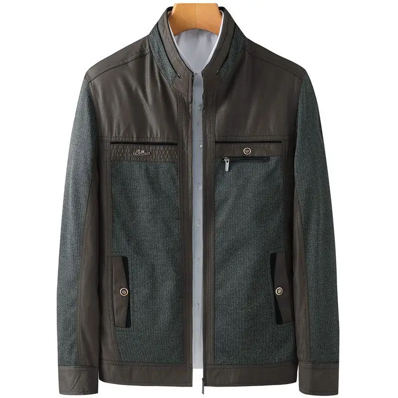 

Lightweight Dad Jaet Spring Autumn Middle-Aged Men's Flip-Collar Coat Faionable Urban Sle Long Sve Windproof Polyester
