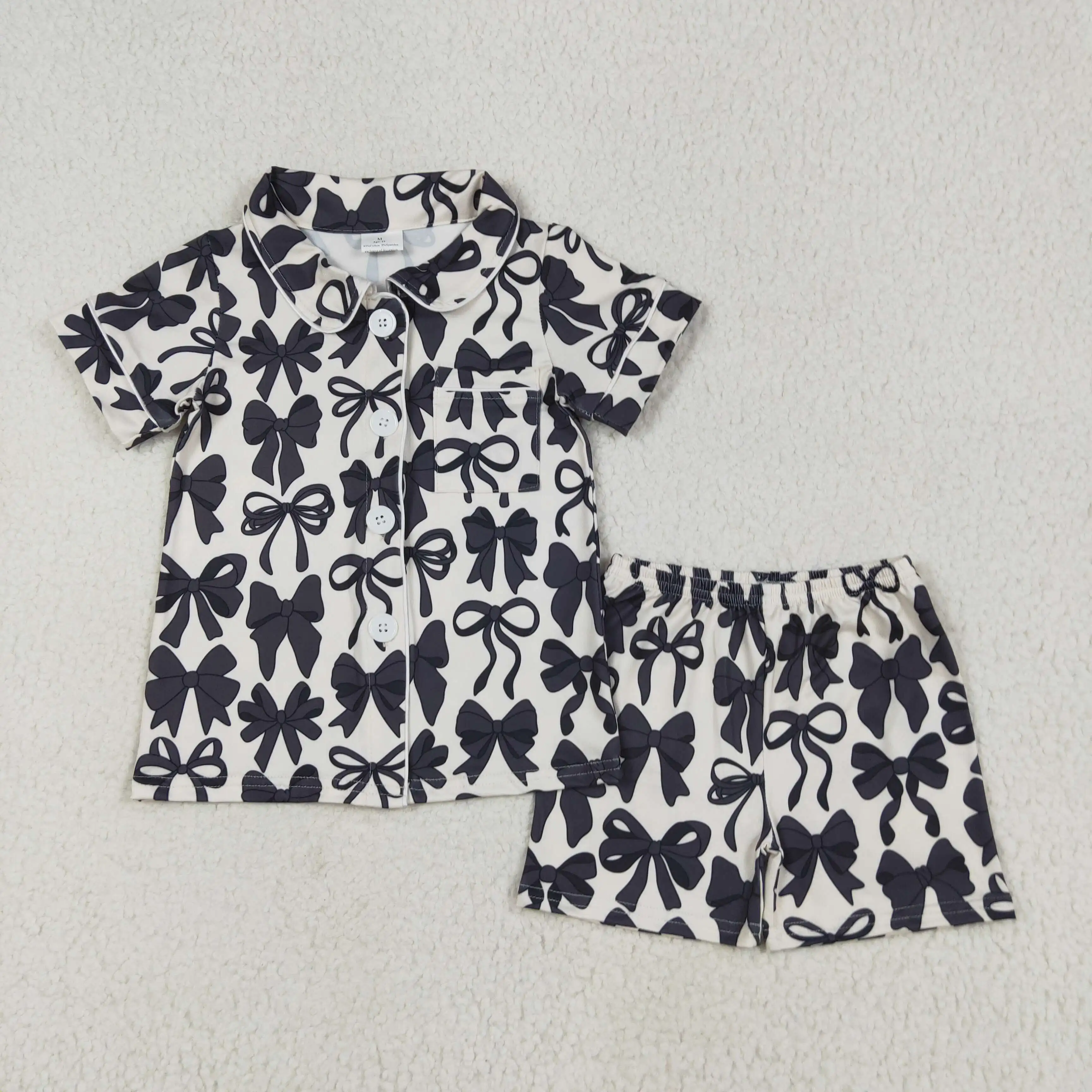 

New rts Black Bows Shorts Girls Summer Pajamas Outfits Wholesale Toddlers Boutique Sisters New Fashion Clothes