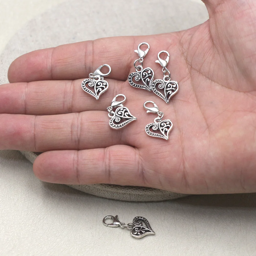 10 Stück filigrane Herz-Schlüsselanhänger mit Karabinerverschluss, Valentinstag, keltisches Herz, DIY-Schmuck für Schlüsselanhänger, Taschen, Schuhe, C919 – Detail 2