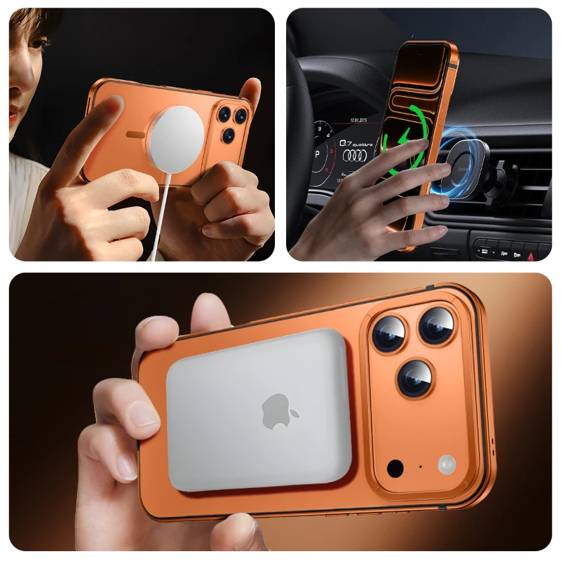 إطار معدني جديد لعام 2025، مضاد للحشف ومضاد لبصمات الأصابع، شفط مغناطيسي أنيق وخفيف الوزن لهاتف iPhone 17 Plus ProMax #4