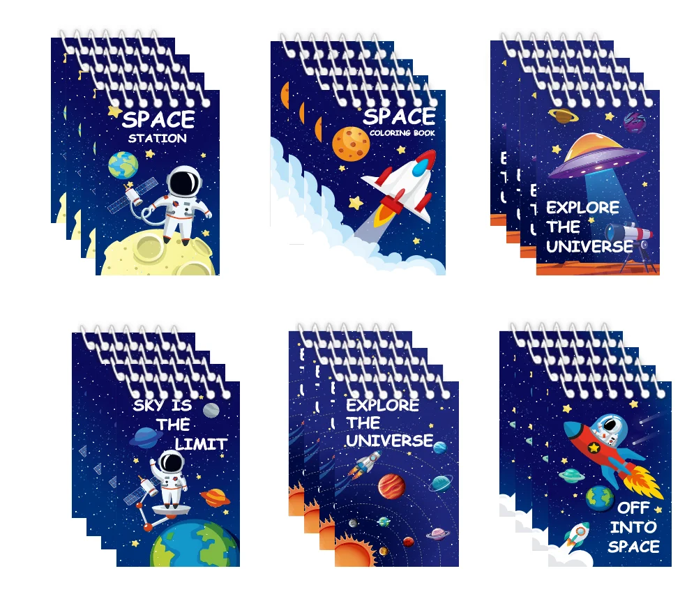 Outer Space Mini Notebook 6 Pack Kids Space Party Favors Solar System Astronaut Science Rocket Planet Small Spiral Notepad for S