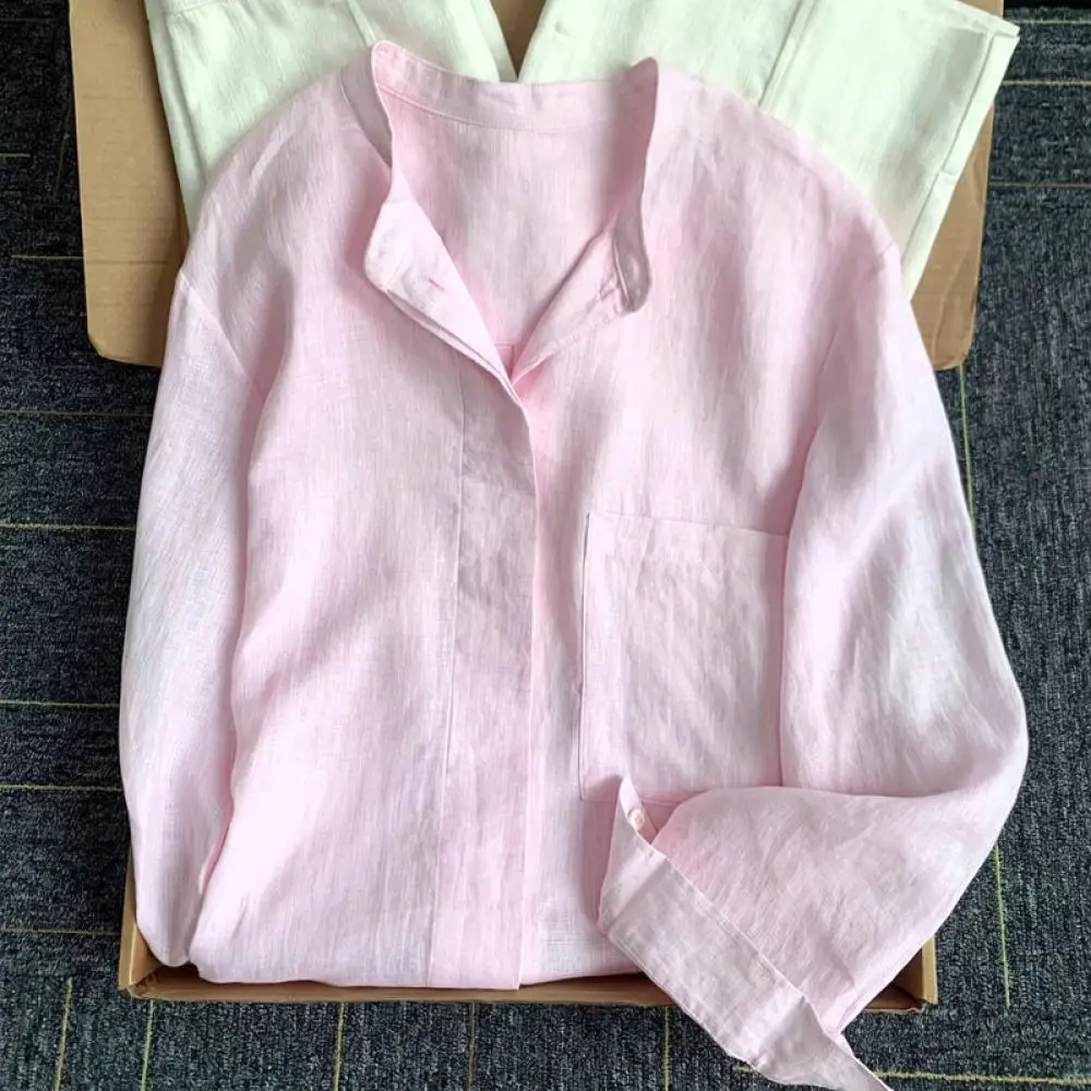 Elegant Women Pink Blouse Summer Thin Jacket Coat Casual Long Sleeve Minimalist Aesthetic Office Sun Protection Shirt