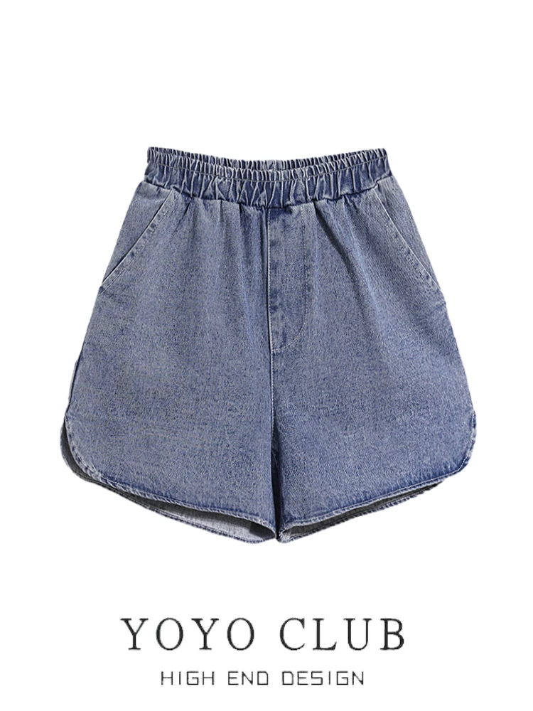 

Summer Thin Wide Leg Jeans orts Women's High Waist A-Line Hot Pants Slimming Effect Brand Bule Denim Skirt